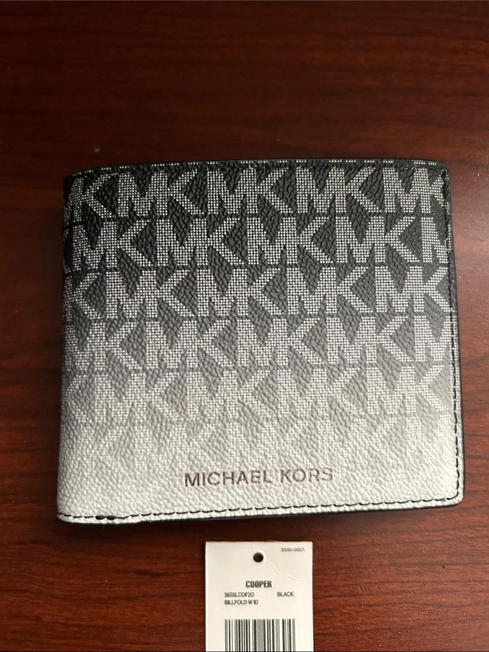 NWT $138 Michael Kors Cooper Black To White OMBRÉ MK Logo Bifold Wallet